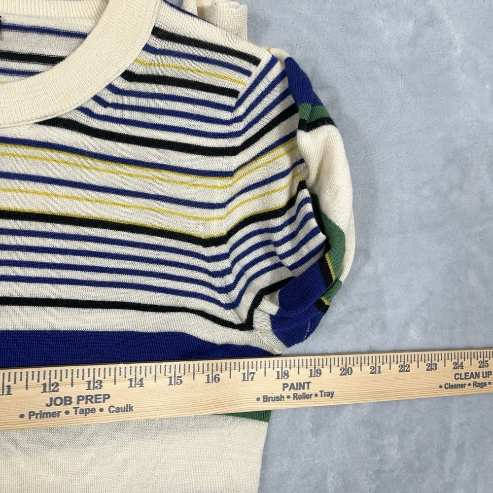 J Crew Tippi Sweater Womens Small Blue Striped Merino Wool 3/4 Sleeve Preppy - Picture 4 of 9